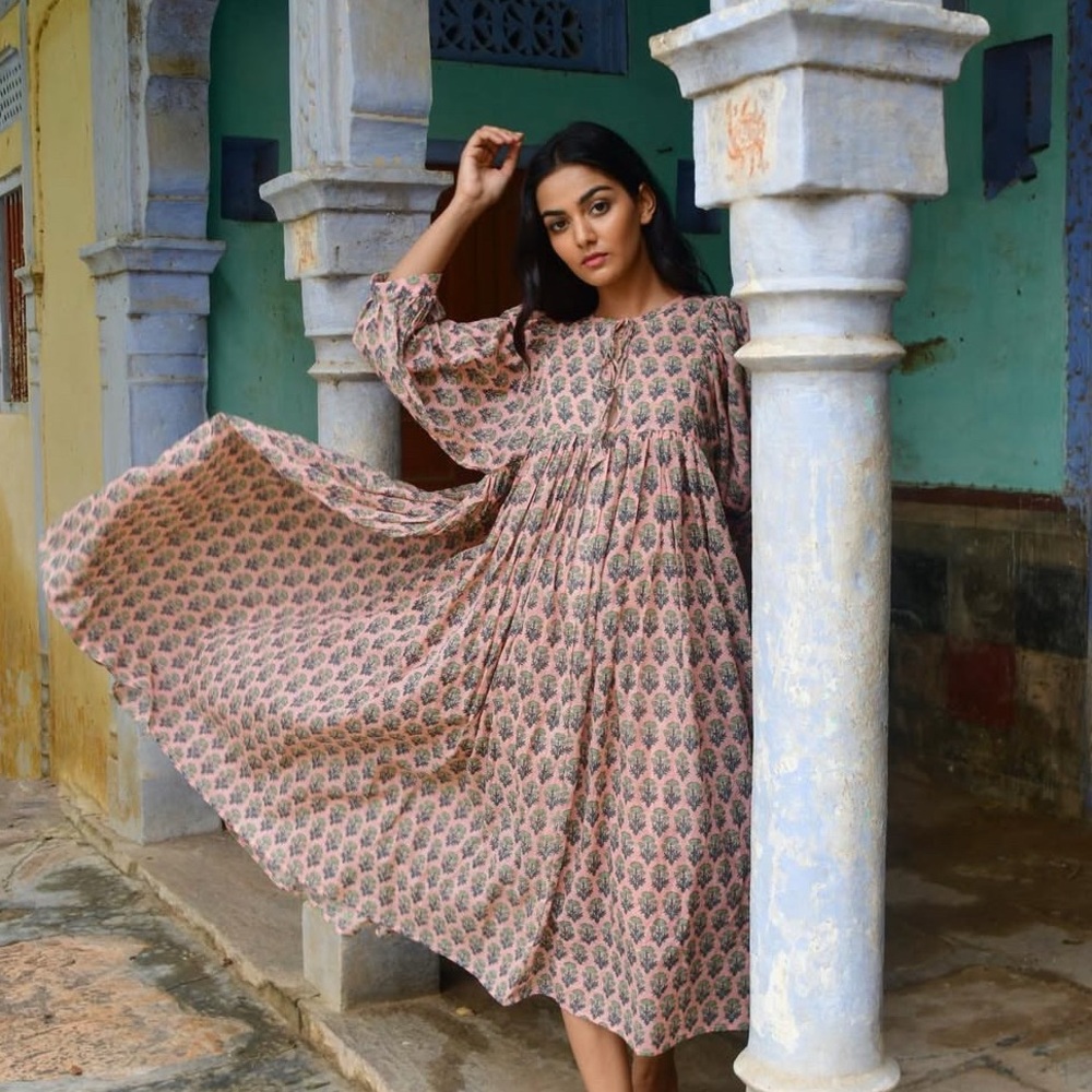 Daughters of India Pink Floral Midi Dress